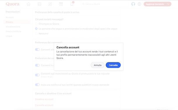 Cancellarsi da Quora