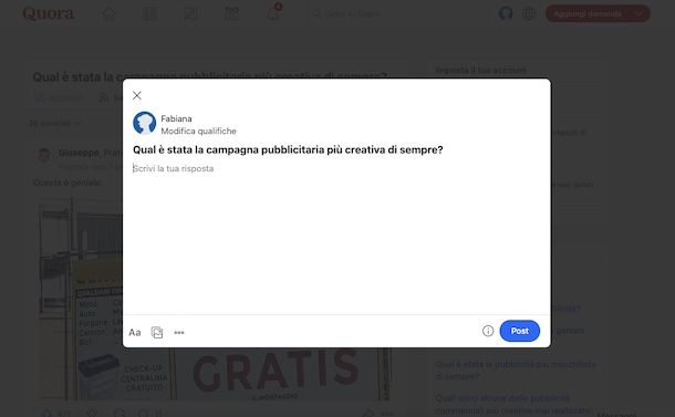 Fare domande/post e rispondere su Quora