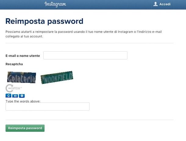 Come recuprare pasword Instagram