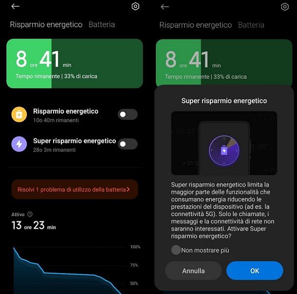 Funzioni risparmio energetico Android Xiaomi