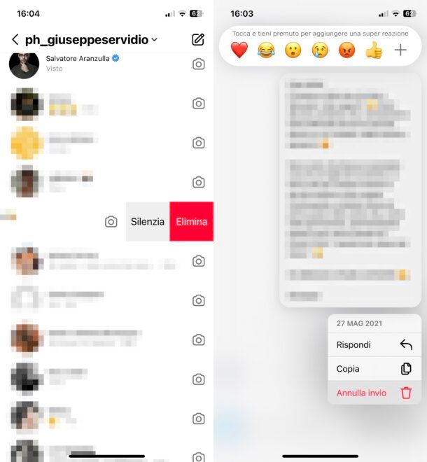 Come cancellare messaggi Instagram