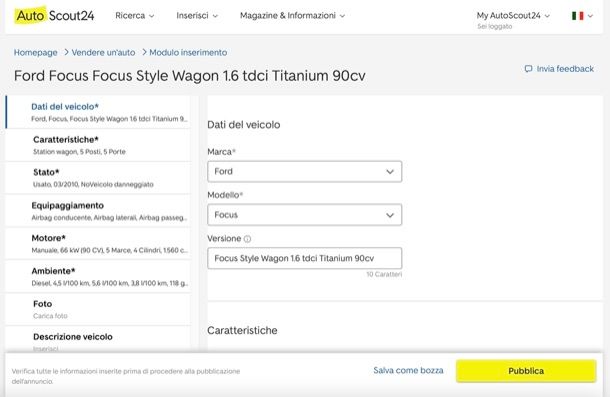Pubblicare annuncio AutoScout24