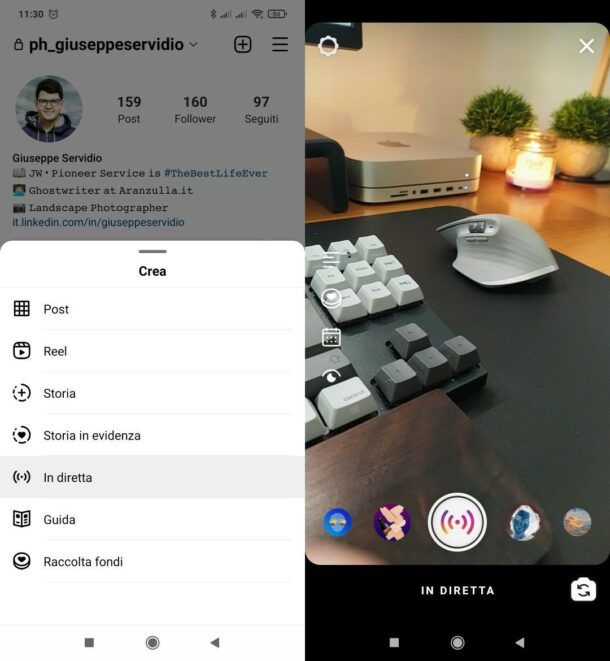 Registrare video con Instagram in diretta