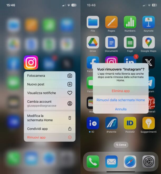 Disinstallare app Instagram