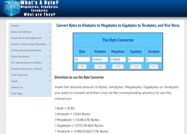 Come convertire byte