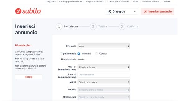 Vendere auto su Subito
