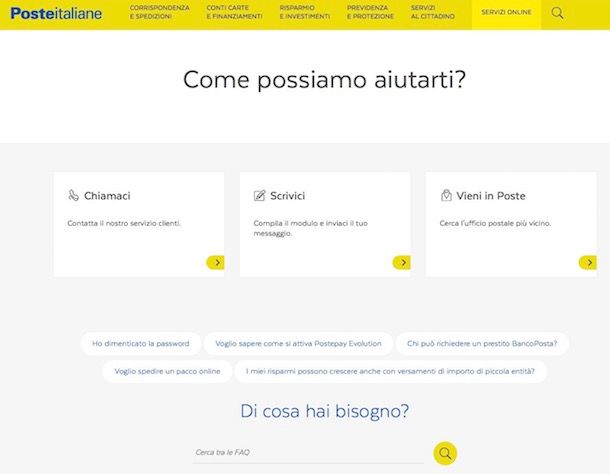 Come contattare Poste Italiane