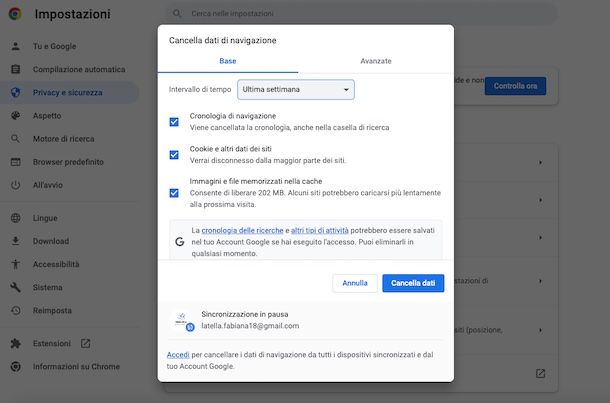 Cancellare cronologia Google da Google Chrome
