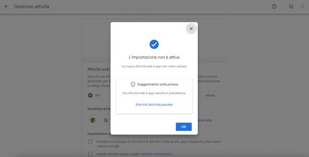 Disattivare cronologia delle ricerche da Account Google su PC