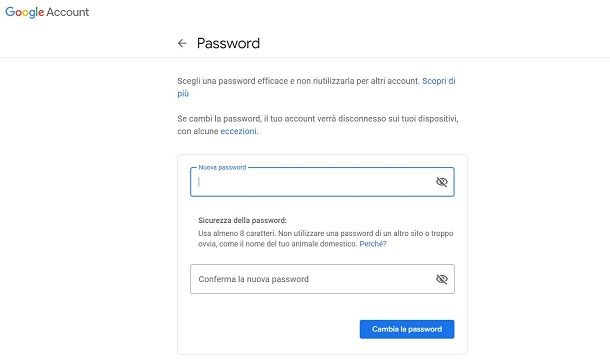 Come cambiare password email Google