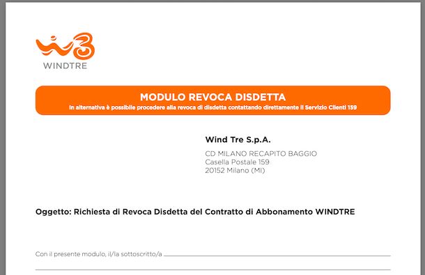 Modulo revoca WINDTRE