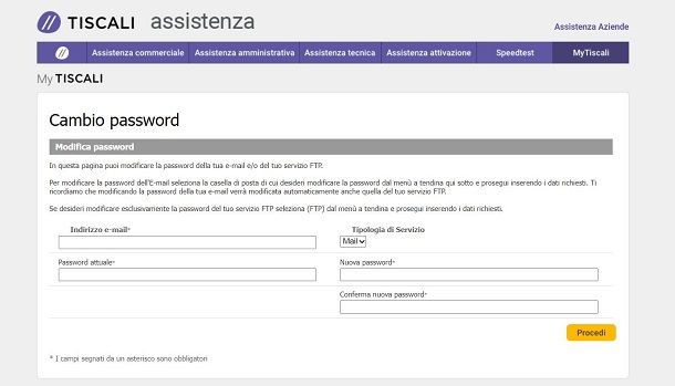 Come cambiare password email Tiscali