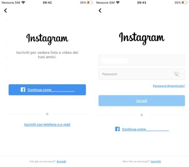 Come accedere a Instagram tramite Facebook