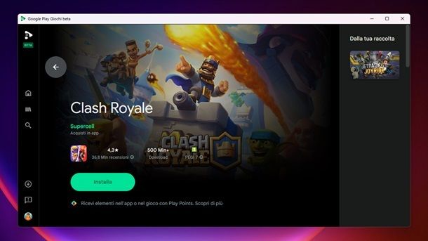 Installazione Clash Royale Google Play Giochi beta Windows 11