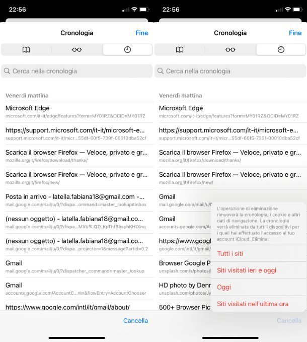 Cancellazione cronologia su Safari da iOS