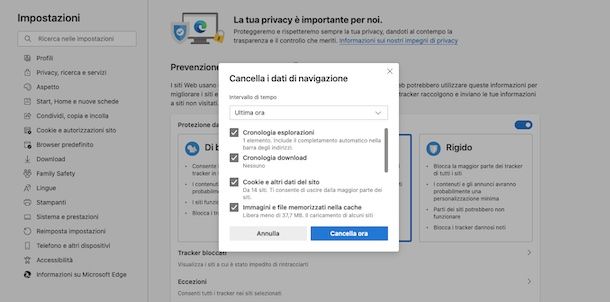 Cancellare cronologia Google in Microsoft Edge PC 