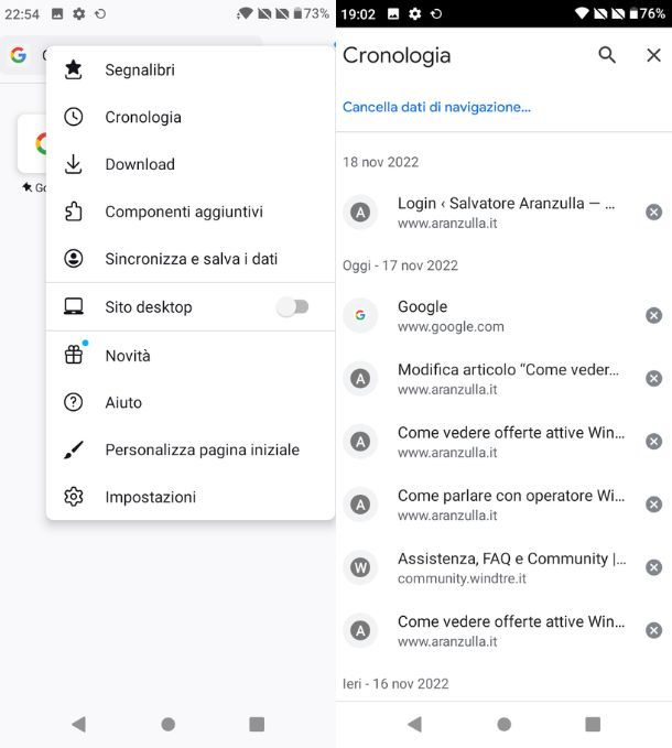 Cancellare cronologia Google Firefox Android