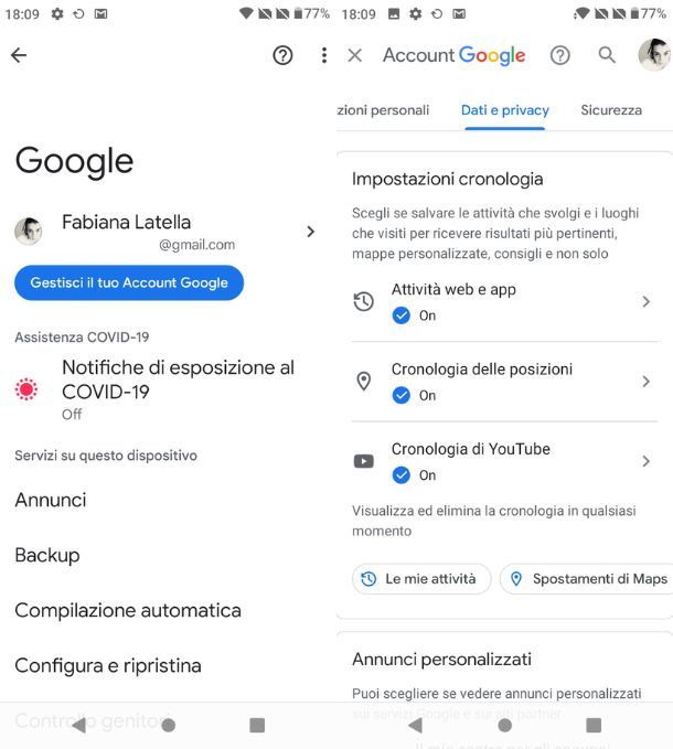 Cancellare cronologia account Google da Android