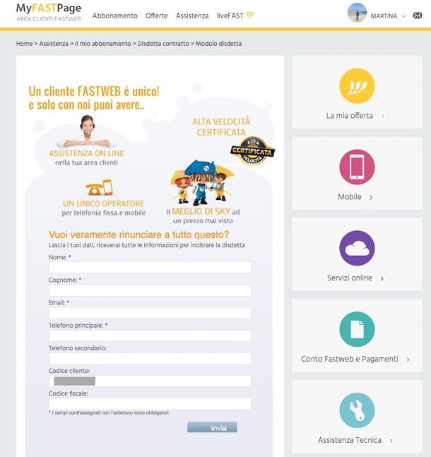 Disdetta fastweb PDF