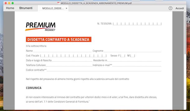 modulo disdetta immediata mediaset premium da