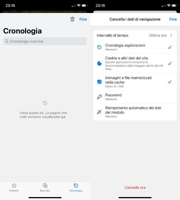 Cancellare cronologia Google da Microsoft Edge da dispositivi mobili