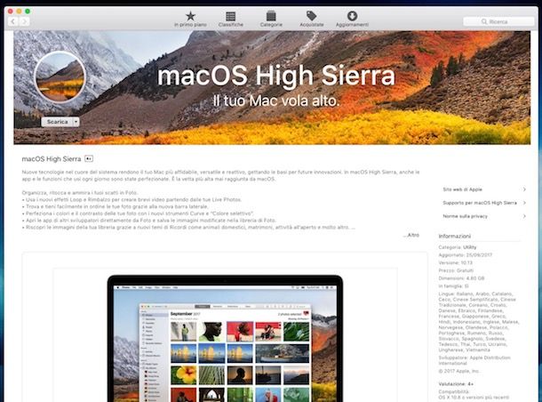 Come installare macOS High Sierra