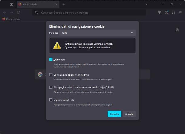 Come si elimina cronologia
