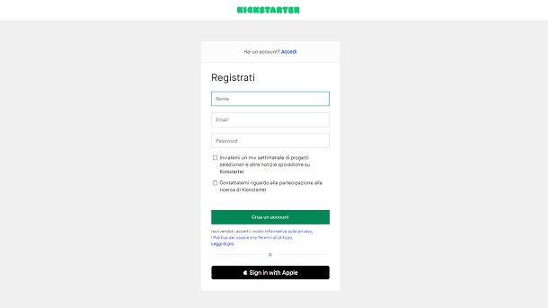 Registrazione Kickstarter italiano