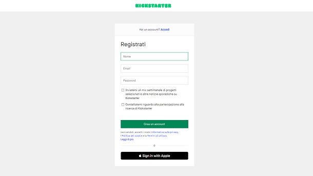Registrazione Kickstarter italiano