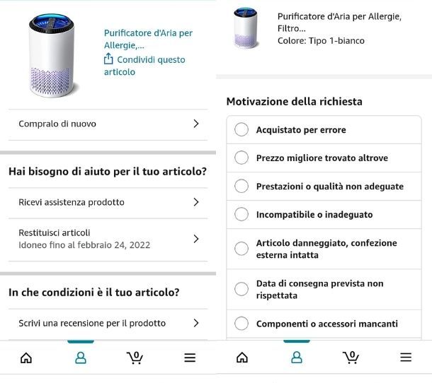 Reso dall'app Amazon