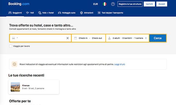 Siti per cercare casa da privati Booking.com