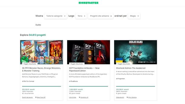 Scoprire progetti Kickstarter