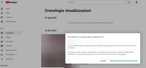 Come si elimina la cronologia di YouTube