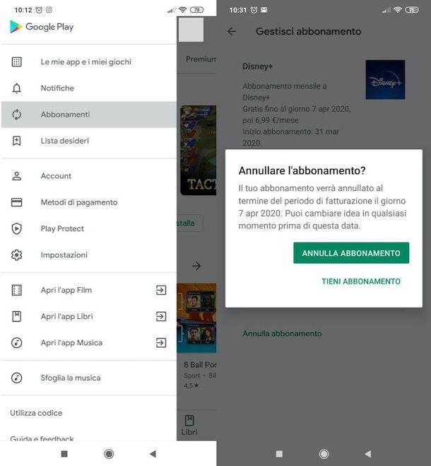 Come disattivare abbonamento Google Play