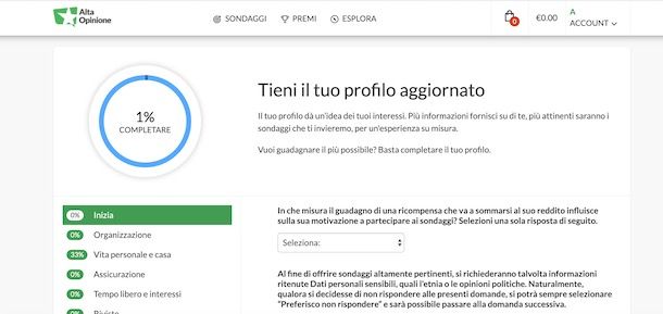 Aggiornare profilo su Alta Opinione