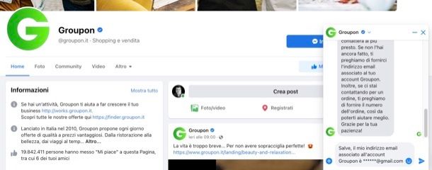 Assistenza Facebook di Groupon