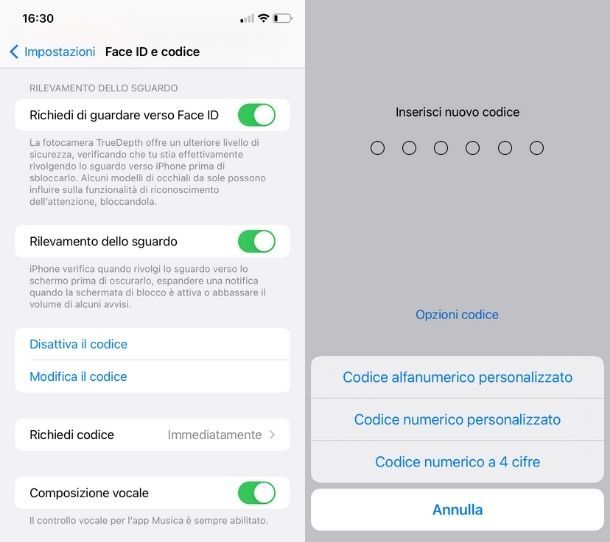 Impostare codice di sblocco iOS