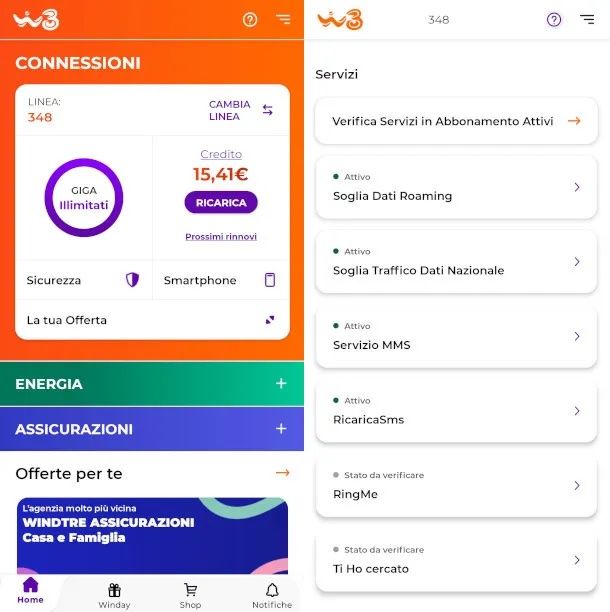 Disattivare abbonamenti WINDTRE da app