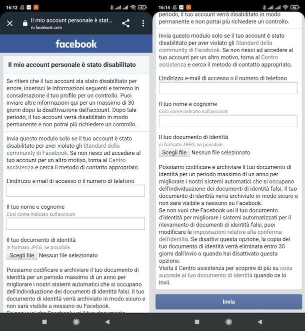 Sbloccare account Facebook bloccato da Facebook