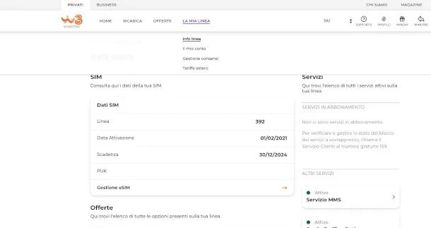 Disattivare abbonamenti da sito WINDTRE