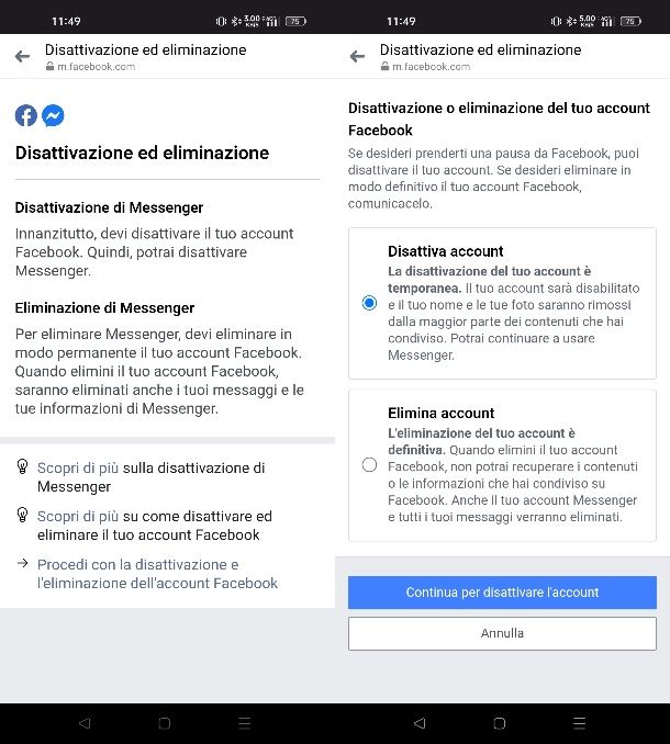 Come disattivare l'account di Messenger
