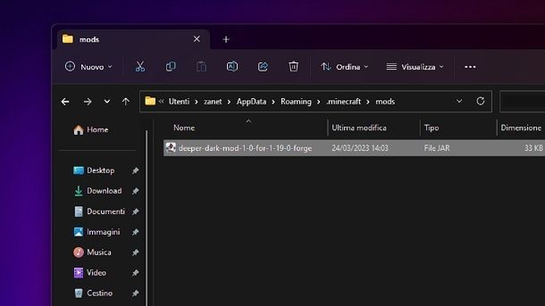 Cartella Windows Mod Minecraft