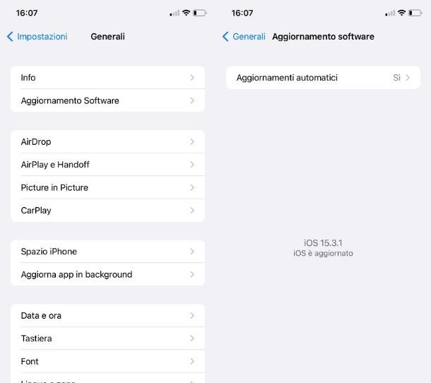 Installazione aggiornamenti di iOS