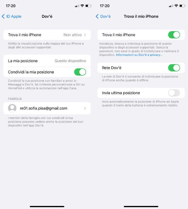 Attivazione Trova il mio iPhone