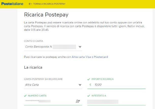 Come ricaricare Postepay classica online da conto corrente