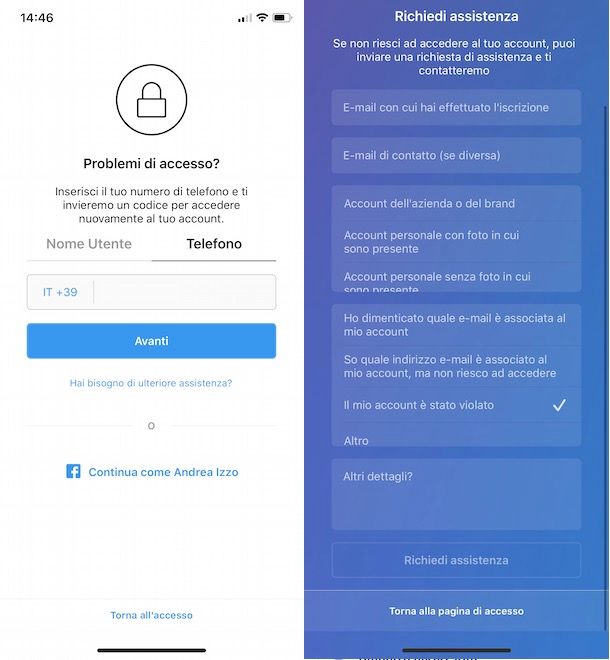 Come recuperare account Instagram rubato