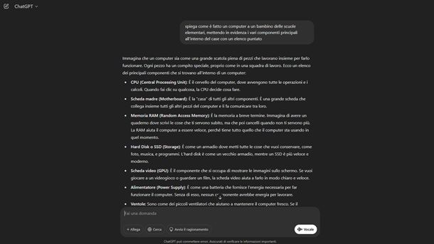 Come è fatto un computer scuola elementare ChatGPT