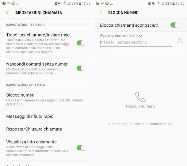 Blocco chiamate sconosciute Android