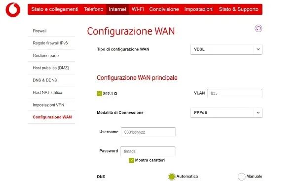 Impostare Vodafone come modem per altro operatore