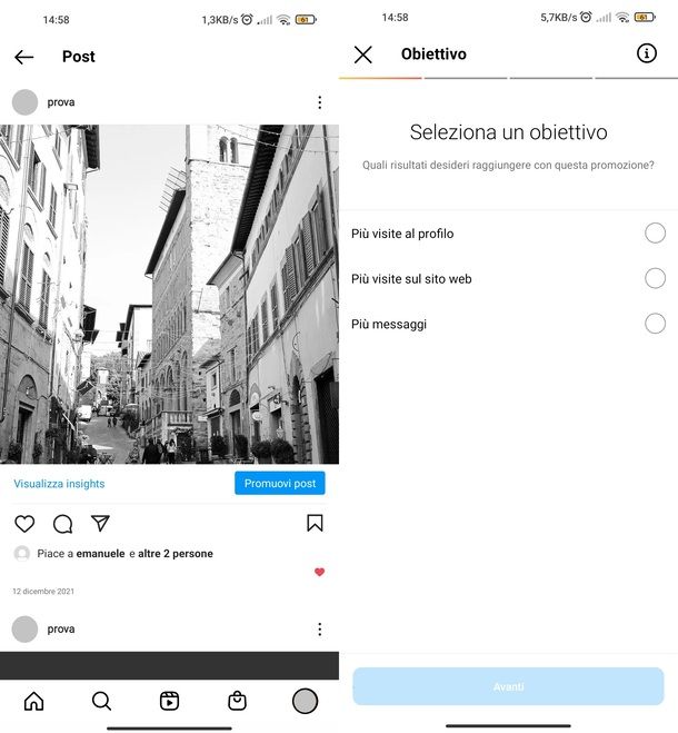 Sponsorizzare post Instagram